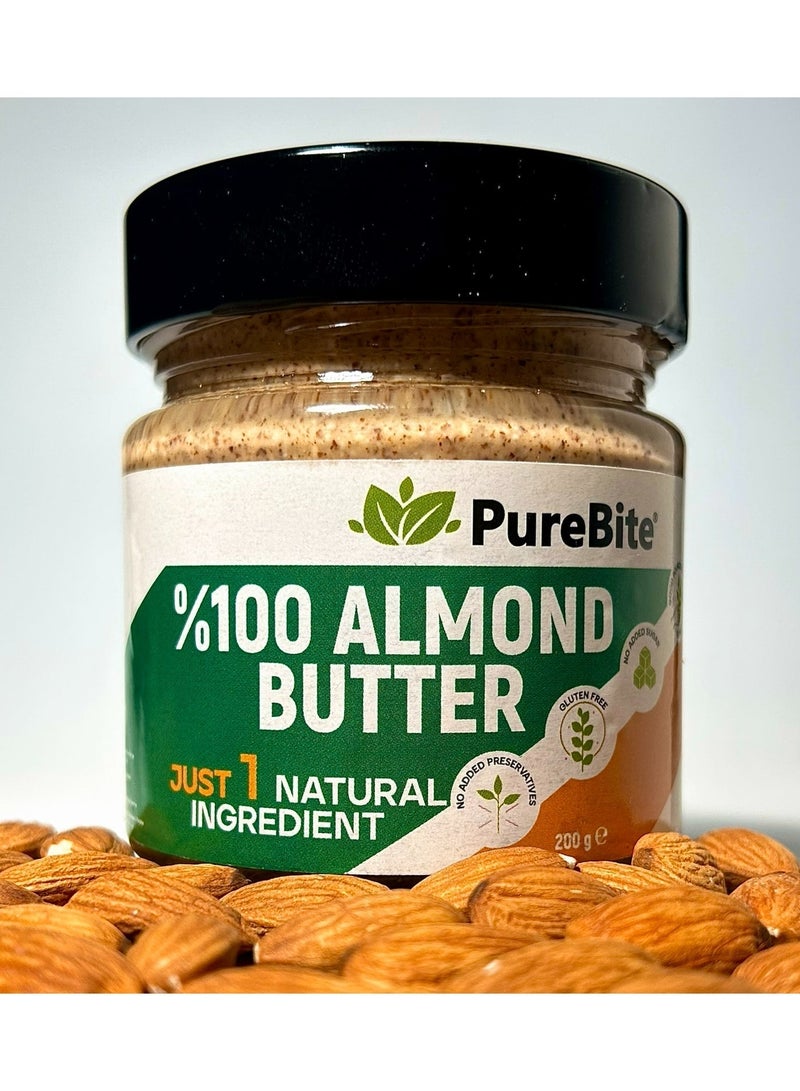 PURE BITE %100 Natural Almond Butter, Sugar Free, Gluten Free, High Protein-200 gr - Image 1
